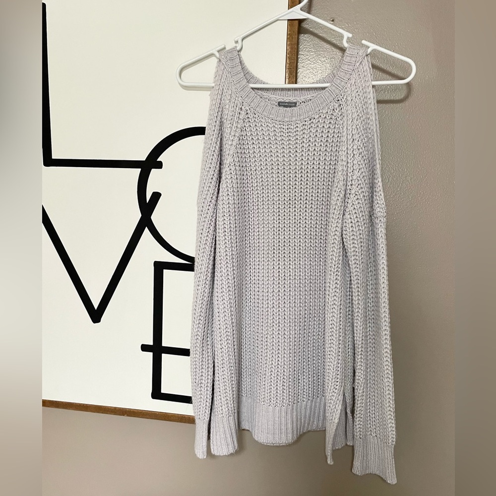 Lavender gray cold-shoulder knit sweater